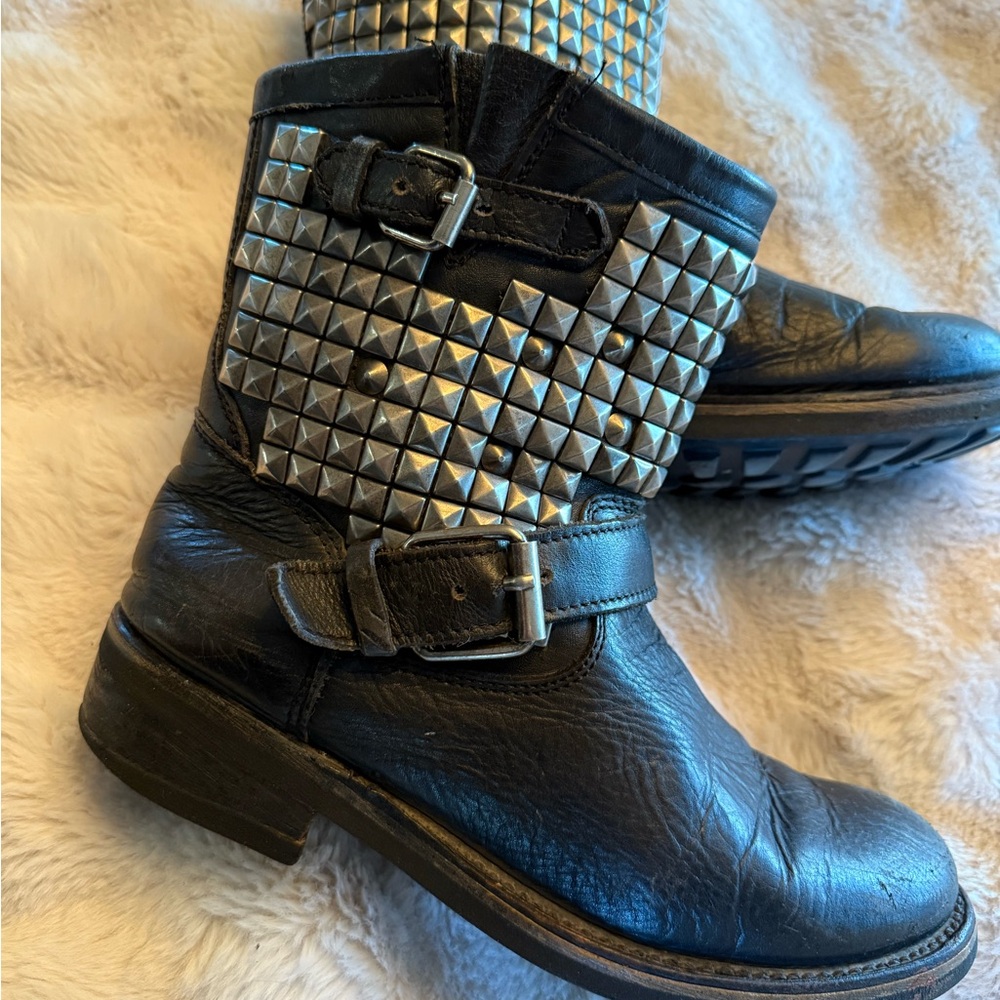Ash Distressed Black Studded Combat Boots - Picture 2 of 10